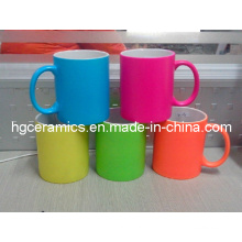 Tasse en céramique fluorescente, tasse de couleur au néon, tasse de néon